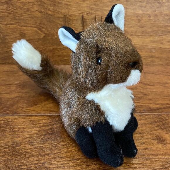 FOLKMANIS Mini Fox Finger Puppet Plush 5" Stuffed Animal Brown Black White - Picture 1 of 5